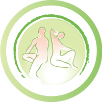 A green circle with two people in the middle of it.